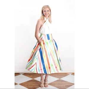 Brooke Wright Womens Sz 2 Rainbow Striped Colorful A Line Skirt Lottie Bow Belt